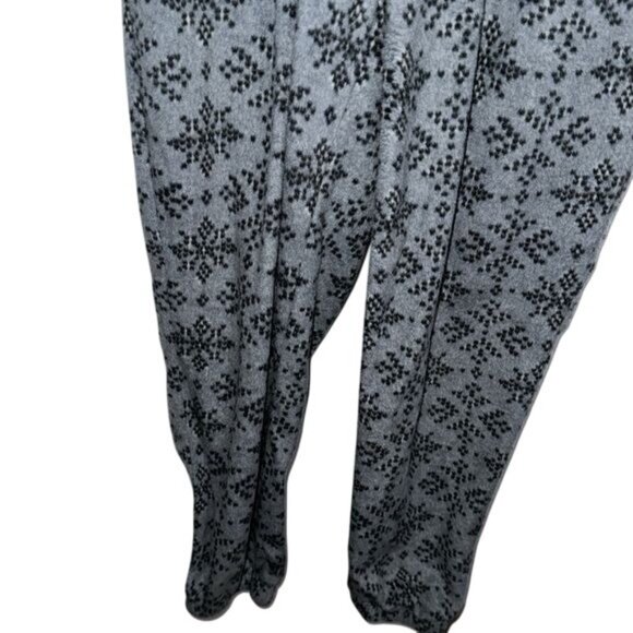 Womens XS Gray & Black Hooded One-Piece Pajama With Snowflake Print & Drawstring - Picture 7 of 10